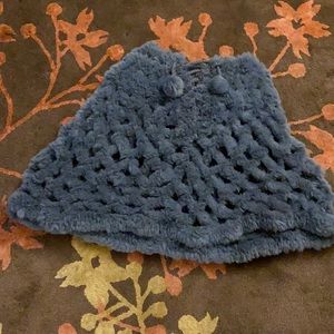 June Blue Genuine Rabbit Fur Poncho